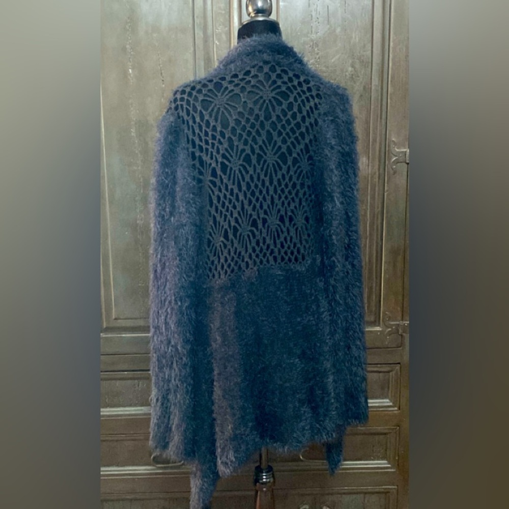 Escio black butterfly Fuzzy/ crochet cardigan sweater - Size Medium